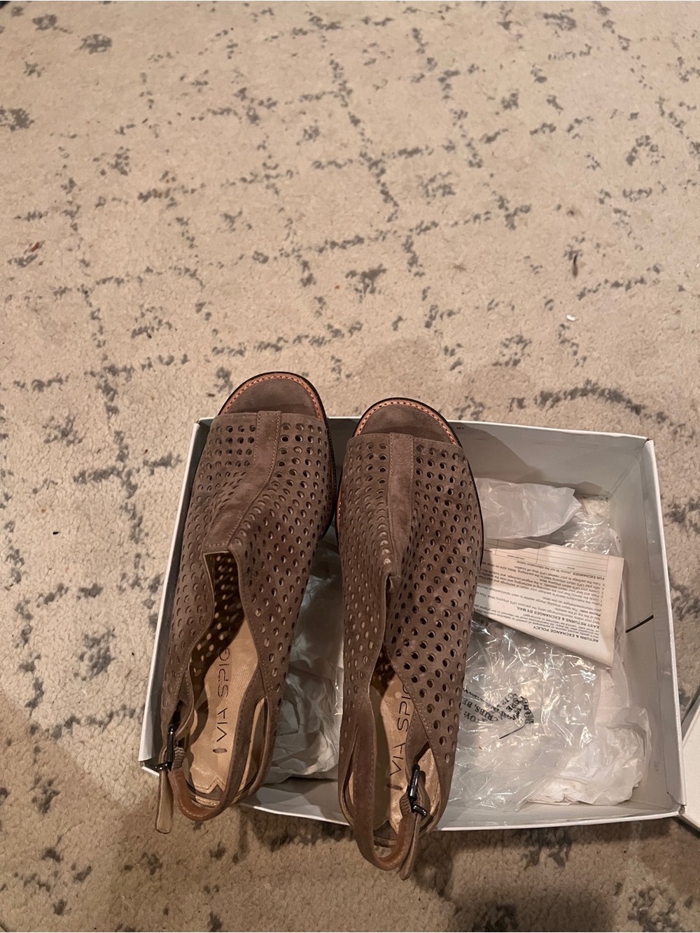 Via Spiga Brown taupe Perforated Suede Peep-Toe Slingback Mules
